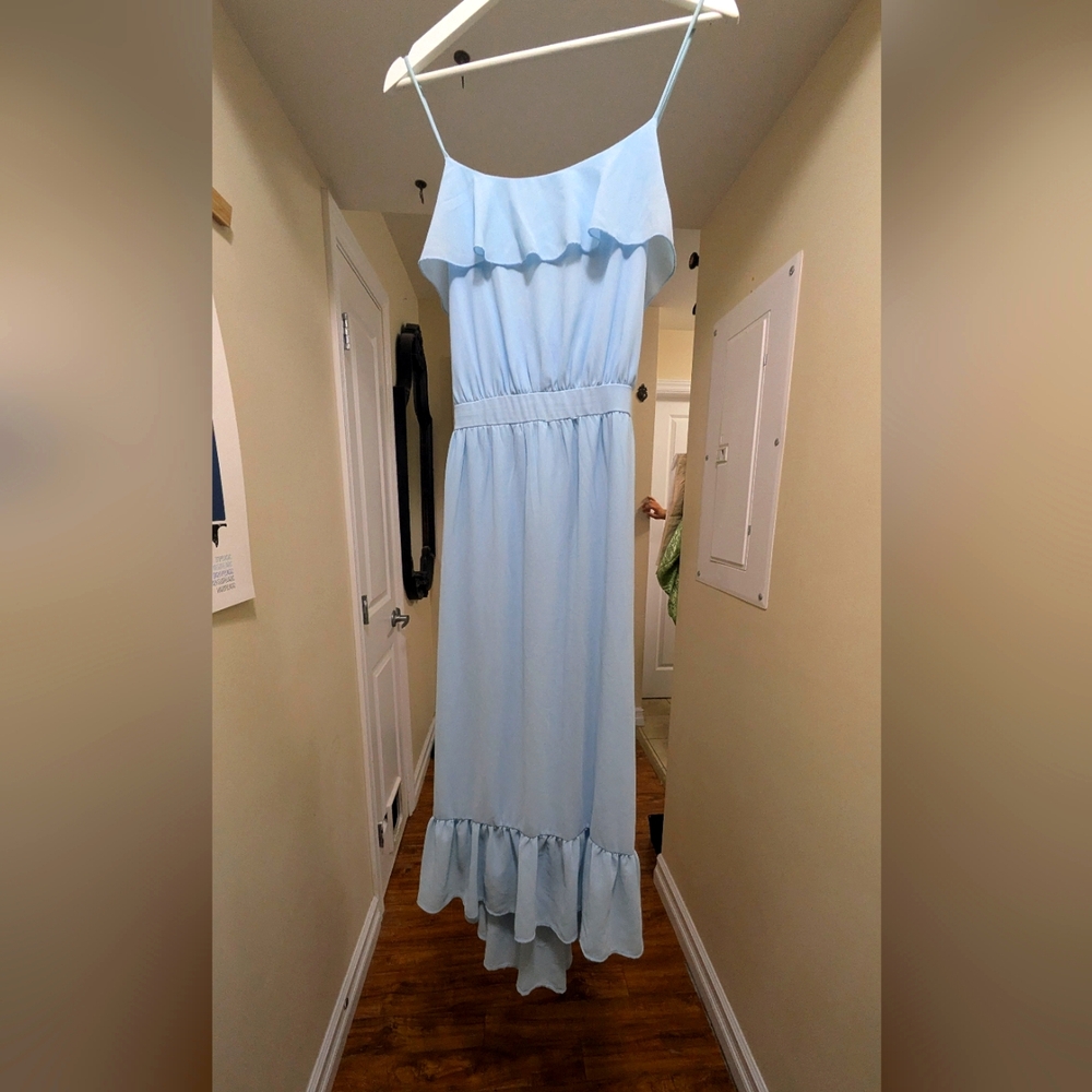 Baby Blue La Scala spaghetti strap cross back dress Large